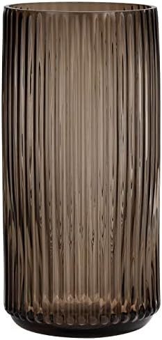 TIMEFOTO Flower Vase 9.7 inch Amber Thickened Hand Blow Glass Vase Round Vintage Striped Bottles ... | Amazon (US)