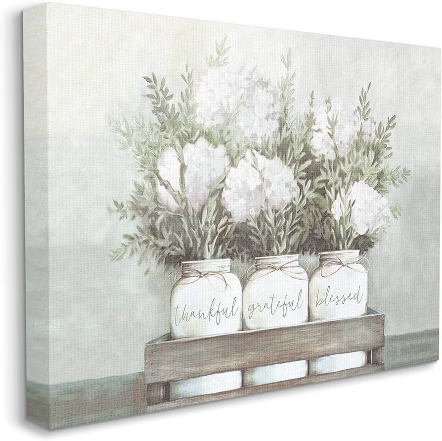 Stupell Industries Pristine Hydrangea Bouquets Thankful Grateful Blessed Sentiment Canvas Wall Ar... | Amazon (US)