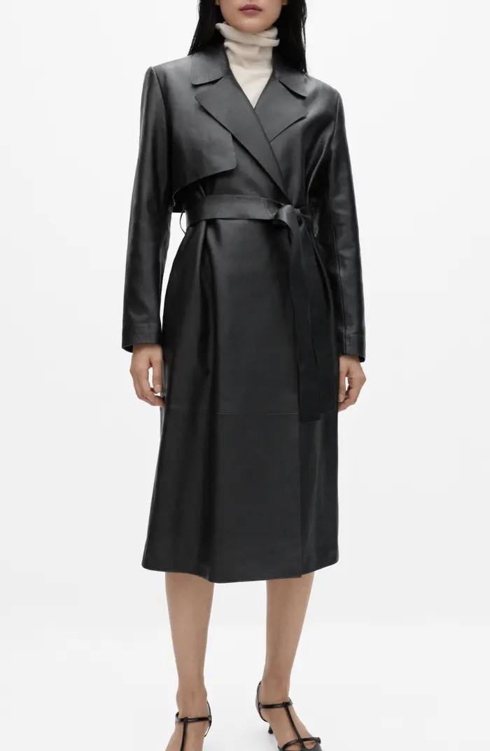 Tie Waist Leather Trench Coat | Nordstrom