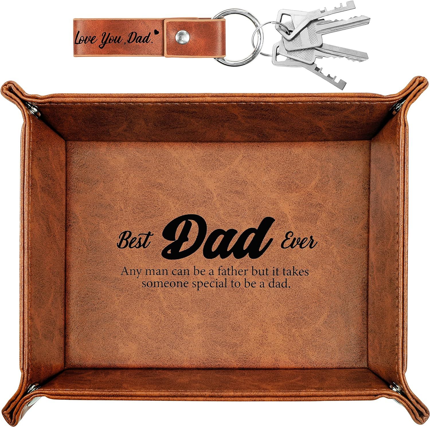 Jpfezry Best Dad Ever Gifts for Father from Daughter Wife Son Kids-PU Leather Tray with Key Chain... | Amazon (US)