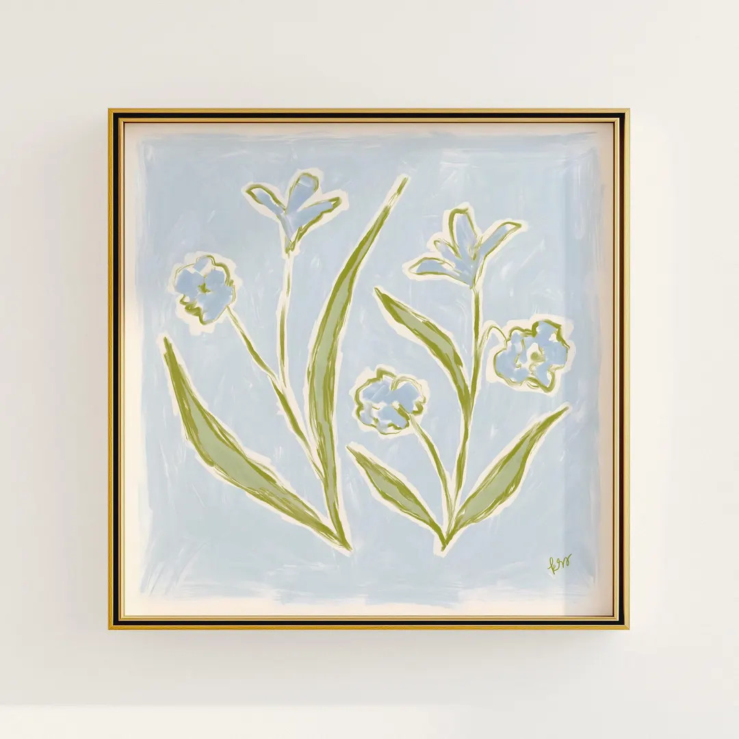 Blue & Green Floral Botanical Print | Grandmillennial Wall Decor | Modern Southern Art | Digital ... | Etsy (US)