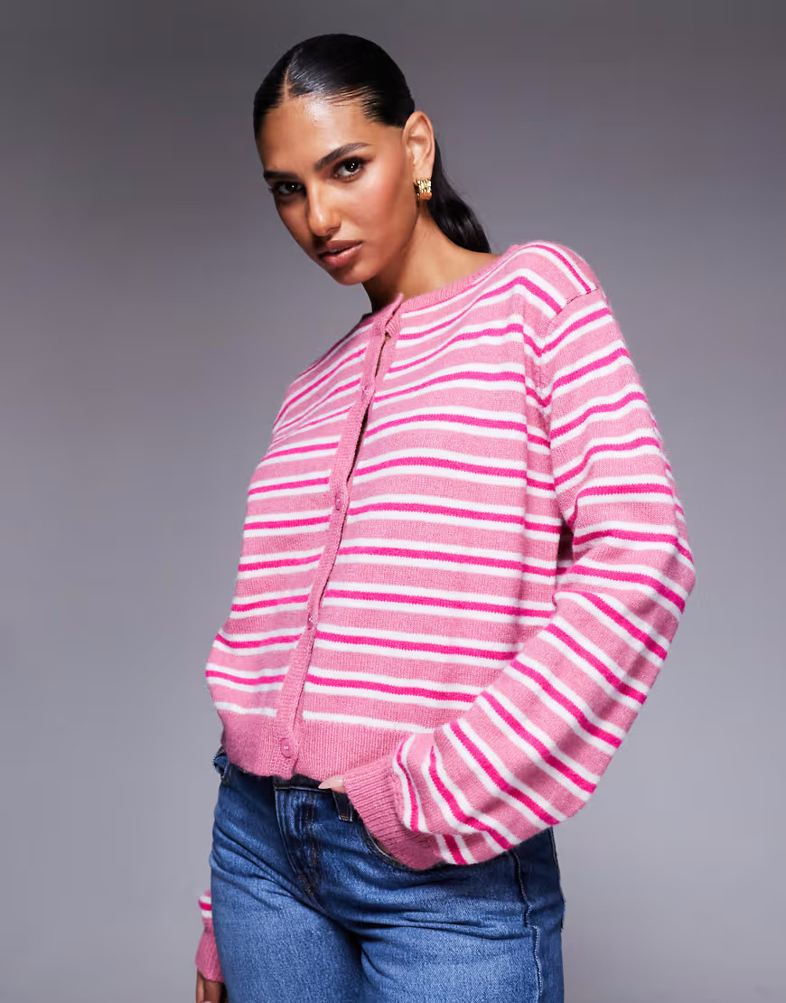 Princess Polly Heavenly Dream button through cardigan in pink multi stripe | ASOS (Global)