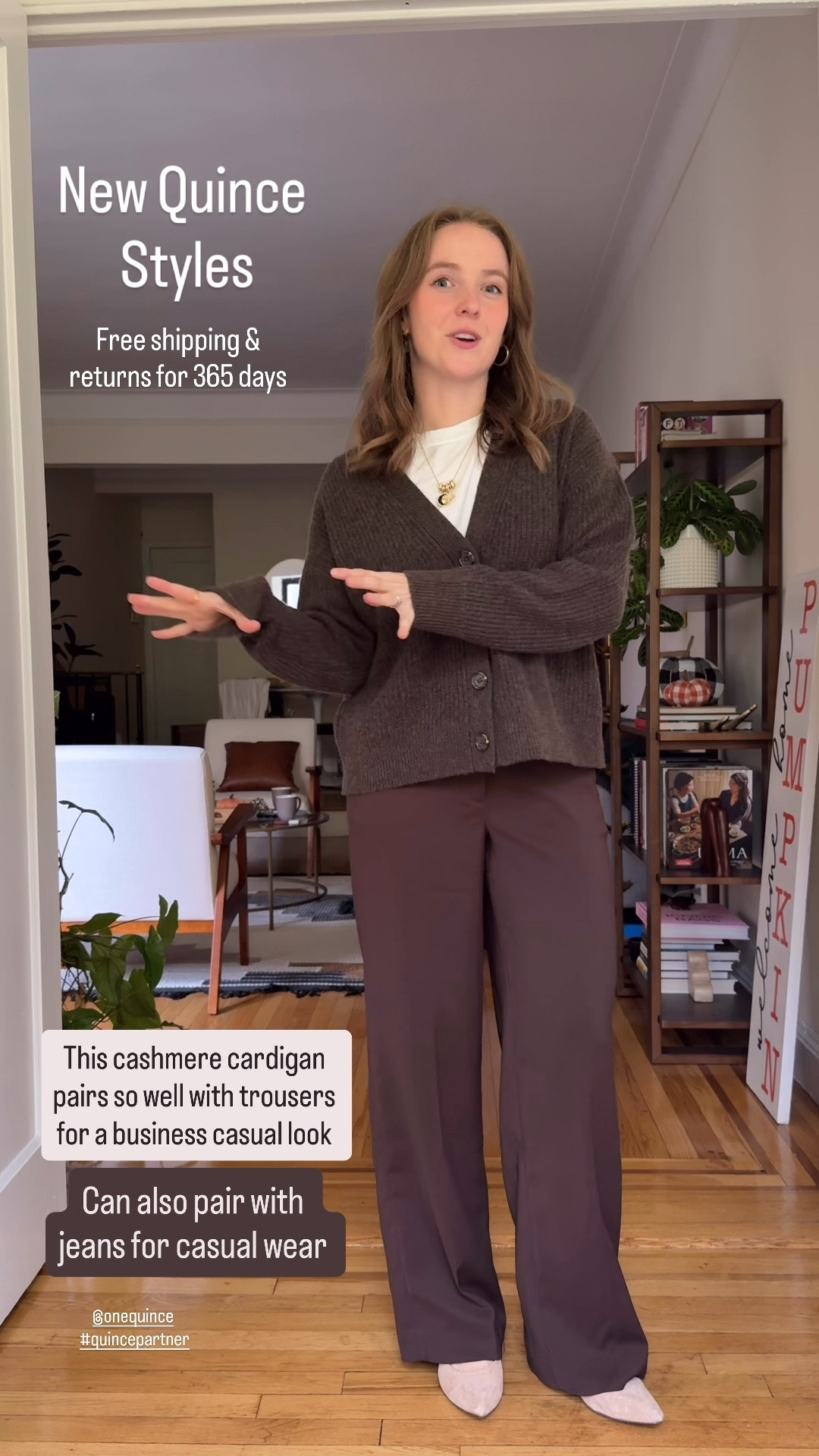 Comfy outfit from @onequince. Xs cashmere cardigan. Free shipping. Size 0 30 inch inseam tailored pants. I’m 5ft 2. #quincepartner

#LTKWorkwear