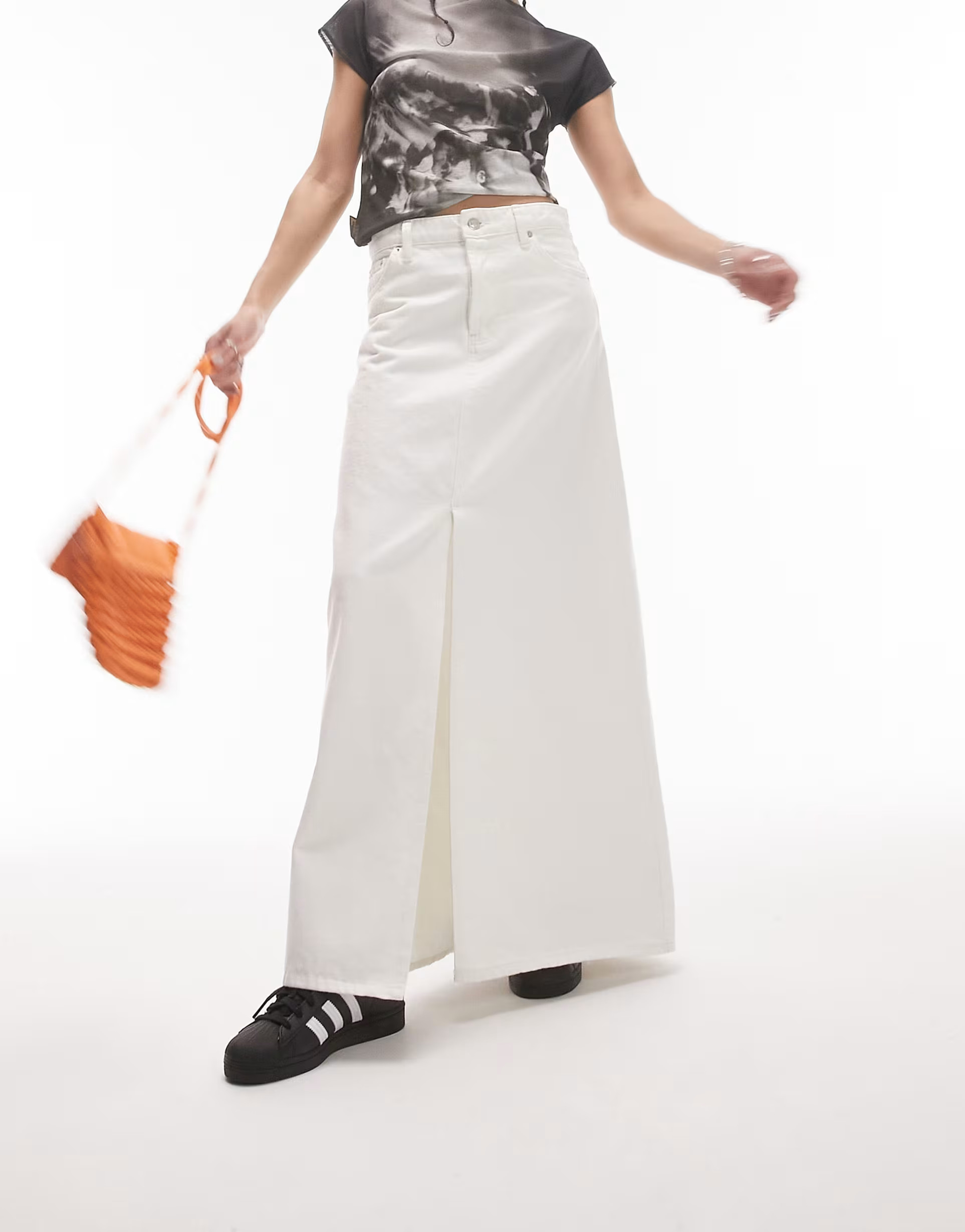 Topshop low slung denim maxi skirt in white | ASOS (Global)