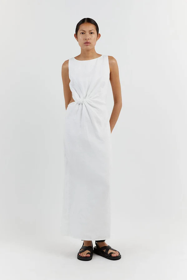 LEILANI WHITE LINEN MIDI DRESS | DISSH