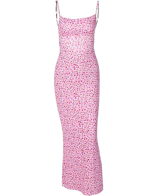 Y2k Floral Print Spaghetti Strap Bodycon Maxi Dress for Women Summer Cotton Midi Dress Sexy Backl... | Amazon (US)
