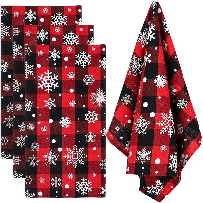 4 Pack Checkered Snowflake Dish Towels Christmas Cotton Buffalo Plaid Snowflake Dish Towels for I... | Walmart (US)