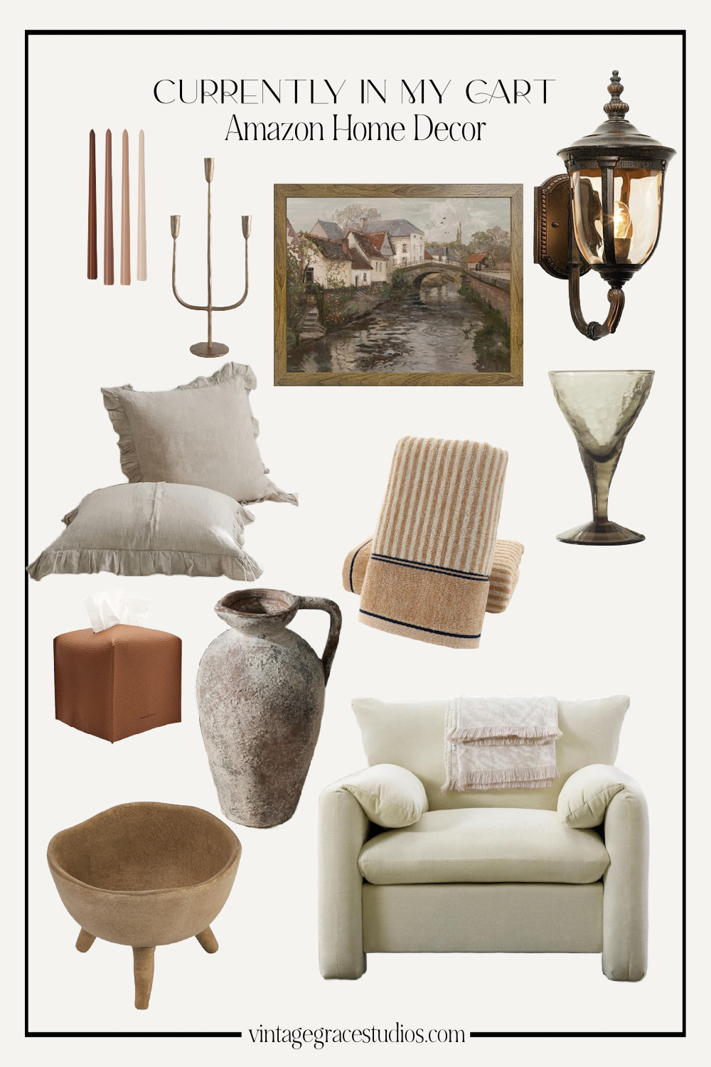 currently in my cart: amazon home decor edition! 

cozy accent chair, planter, vase, hand towels, tissue box cover, glassware, wine glass, throw pillows, candlestick holder, candlesticks, artwork, prints, outdoor lighting  

 #LTKHome