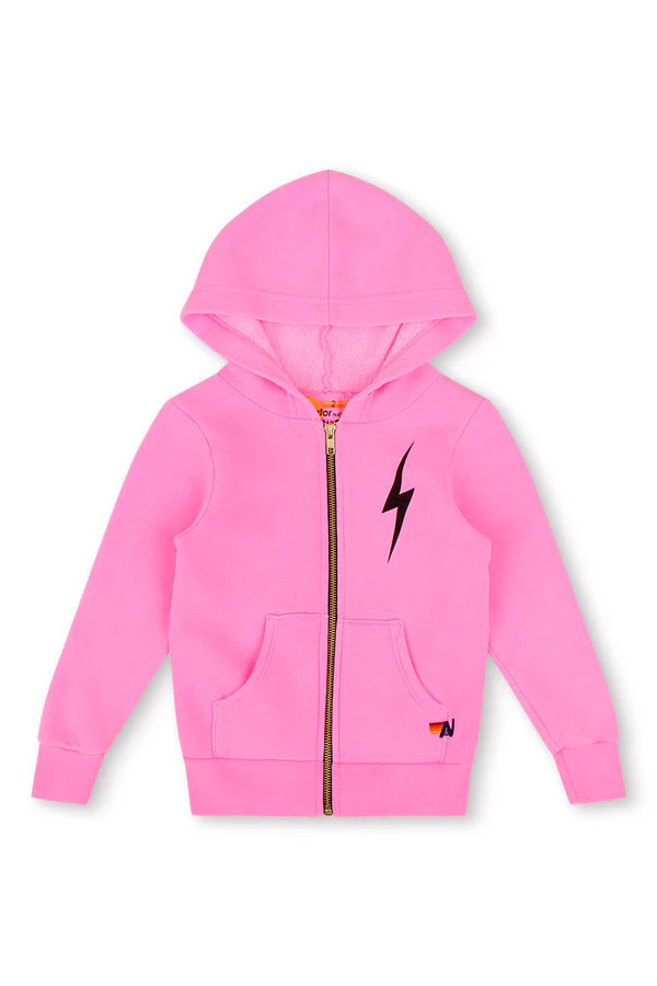 KIDS BOLT PRINT ZIP HOODIE - NEON PINK | Aviator Nation