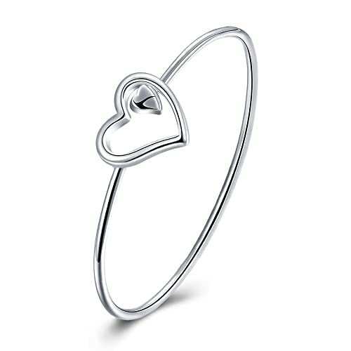 Baoaichi 925 Sterling Silver Bracelet Heart Bangle Bracelets for Teen Girls Fashion Hollow Heart cuff Bracelets Love Friendship Jewelry gift for Her Birthday Holidays Couple Cuff Bangle (silver A) | Amazon (US)
