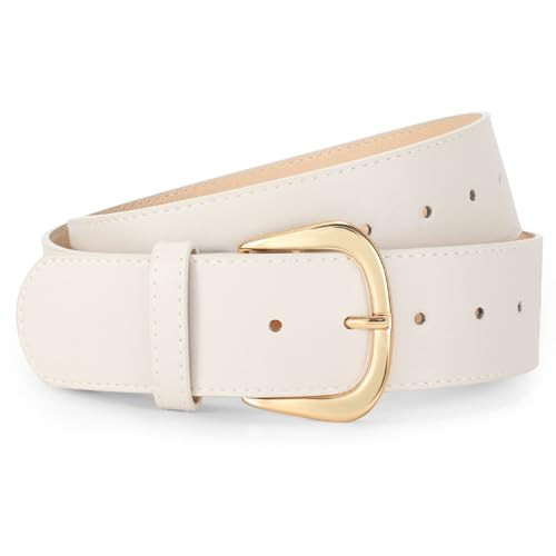 WERFORU Women Wide Leather Belt Women Fashion Wide Belt for Dresses Jeans Ladies Fashion Wide Belt with Gold Buckle,Beige,Fit Waist Size 26"-32" | Amazon (US)