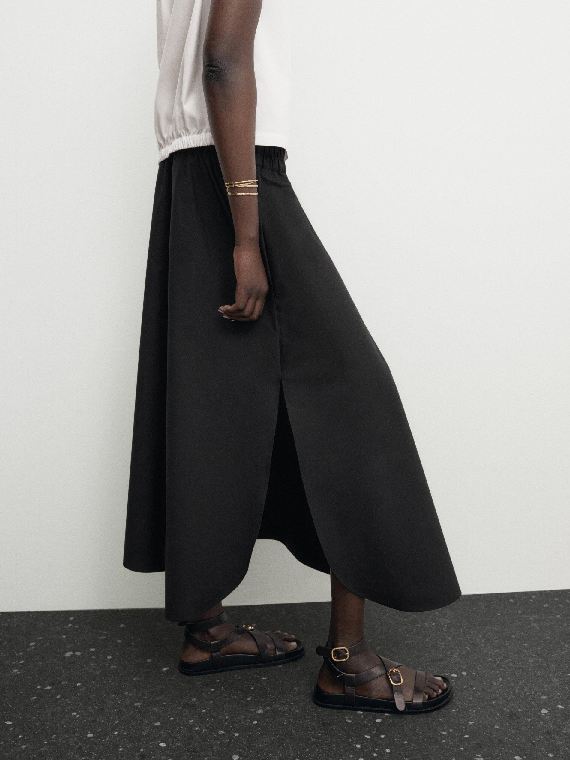 Voluminous poplin midi skirt | Massimo Dutti US