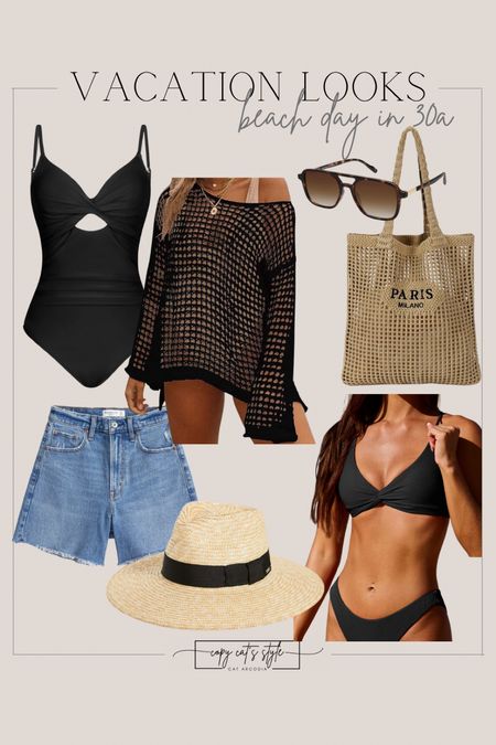 Beach Day in 30A, Resort Style, Beach Vacation, Travel Looks, swimsuit coverup, black one piece, black bikini, jean shorts 

#LTKStyleTip #LTKTravel #LTKSwim
