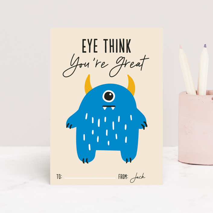 "Eye Think You're Great" - Customizable Classroom Valentine's Cards in Green by Genna Blackburn. | Minted