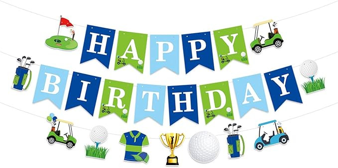 Golf Birthday Party Banners Pre-Strung 3PCS Green Golf Happy Birthday Banner Sign Golfs Sports Th... | Amazon (US)
