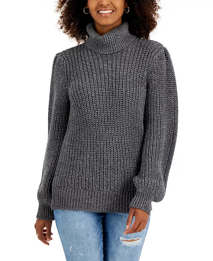 Women's Metallic-Flecked Turtleneck Sweater, Created for Macy's | Macys (US)