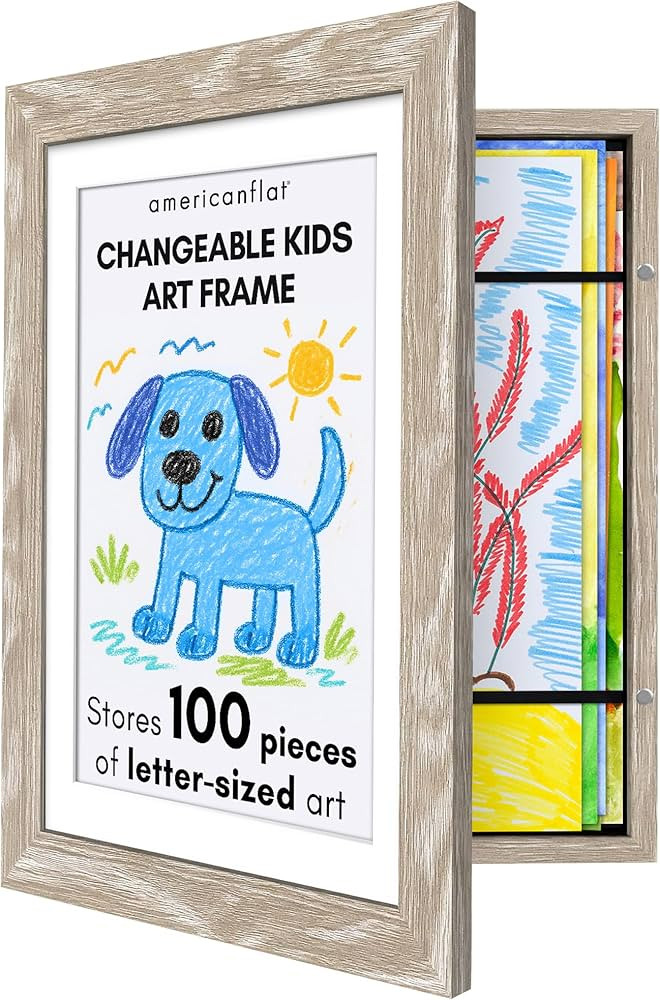 Americanflat Kids Artwork Frame Changeable (Driftwood) - Magnetic Door Holds 100 Art Pieces - 8.5... | Amazon (US)
