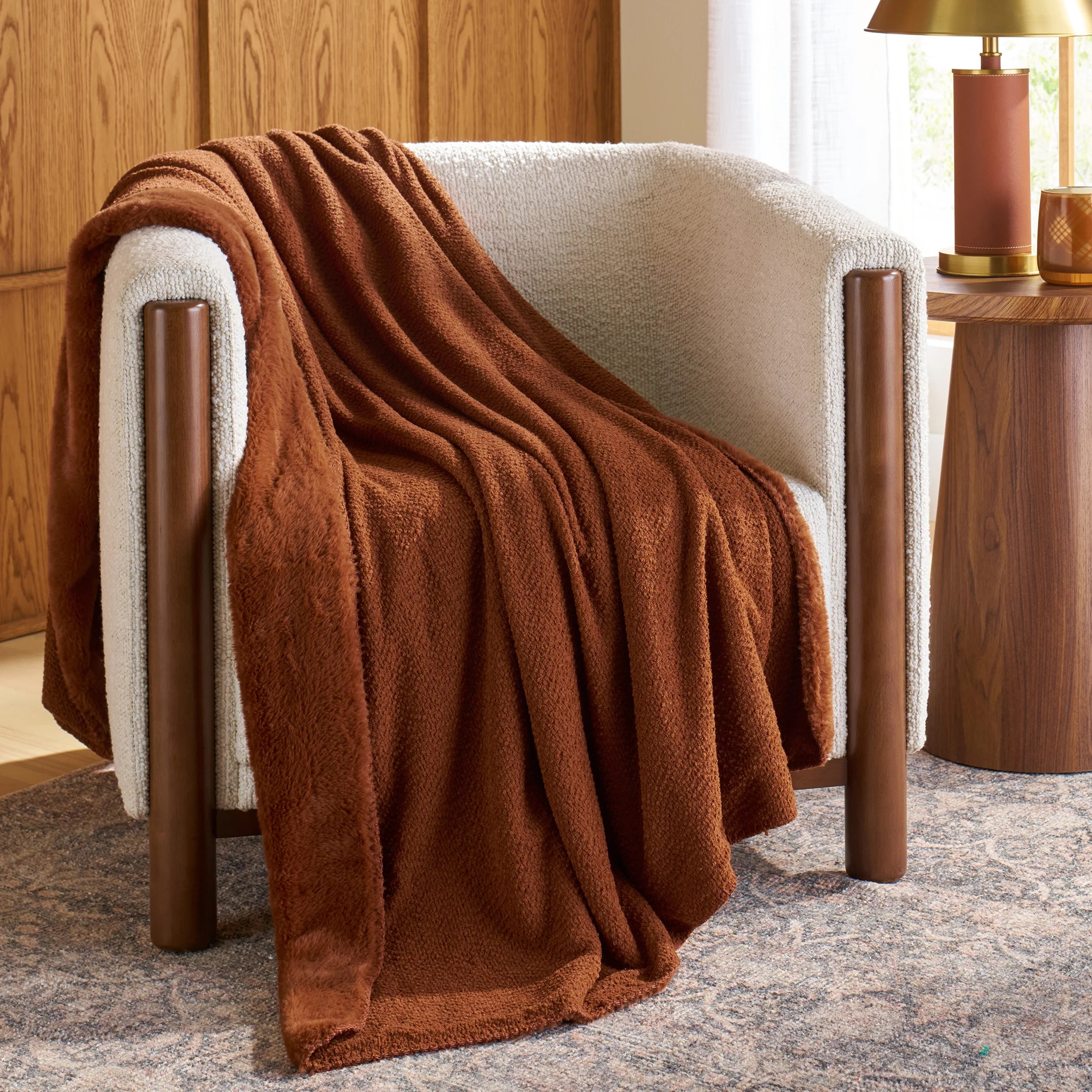 Better Homes & Gardens Gingerbread Cookie Boucle Reverse to Faux Fur Oversized Throw, 50 in x 72 ... | Walmart (US)