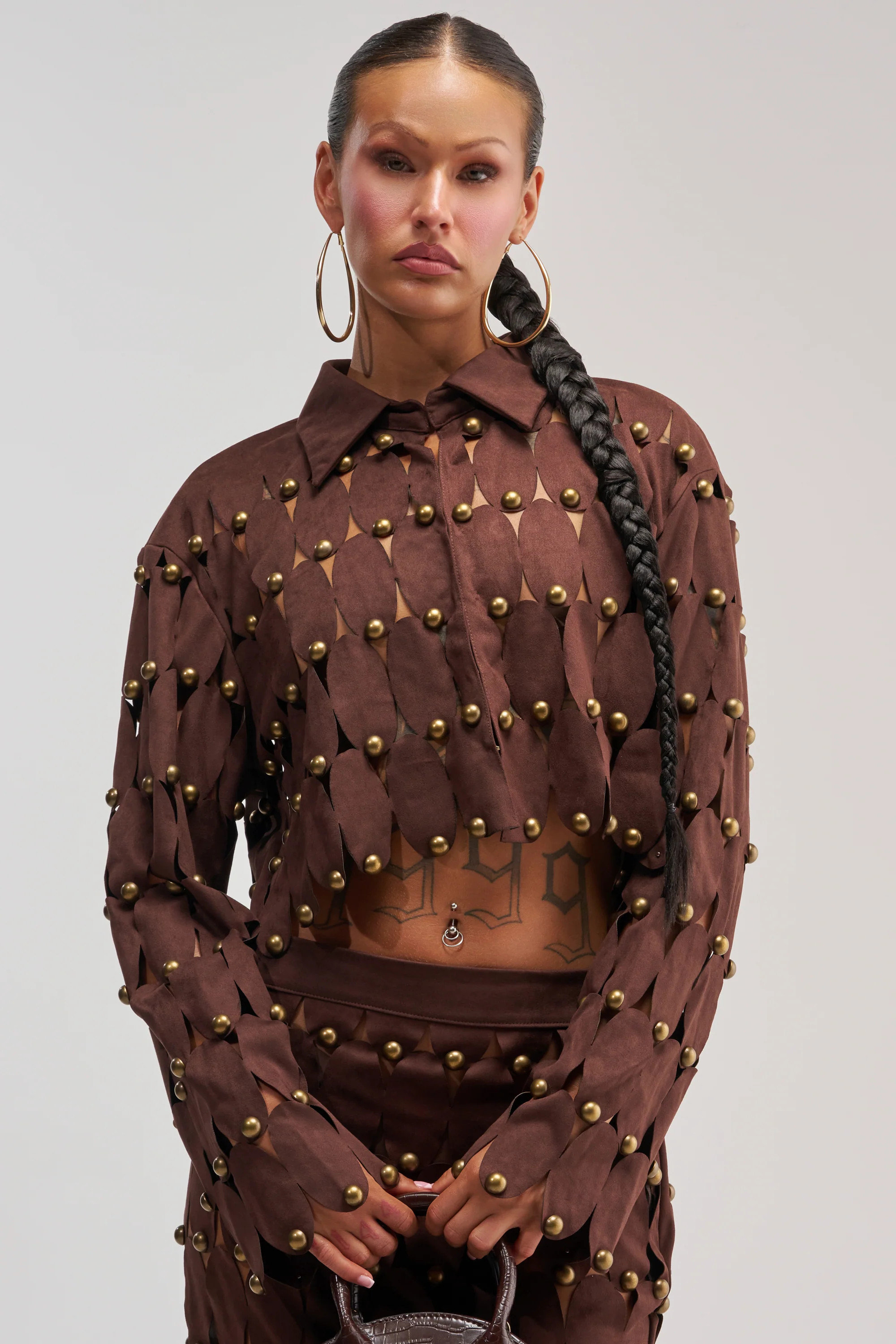 Studded Faux Suede Cropped Blouse | AKIRA | AKIRA