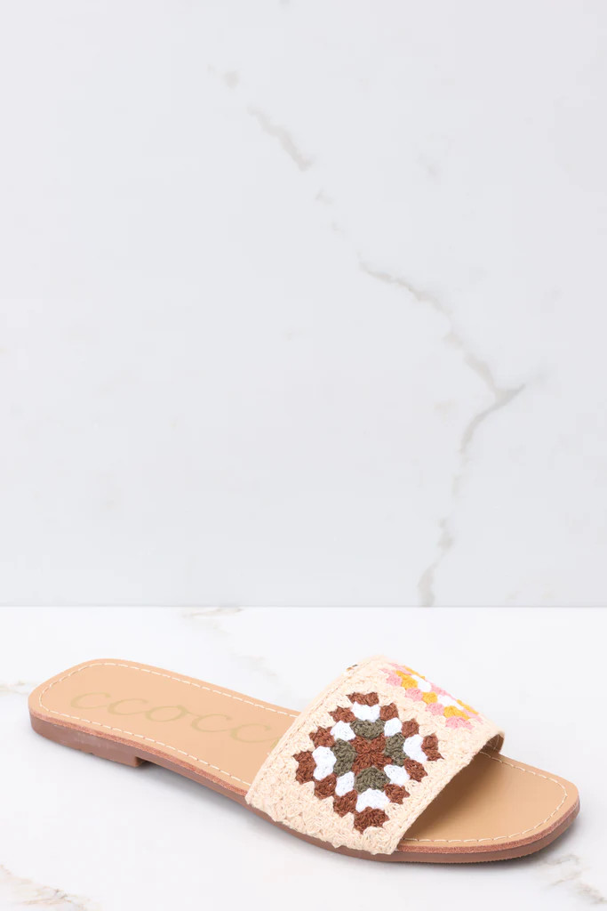 Walking Above Brown Multi Slide Sandals | Red Dress