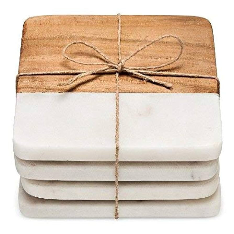 Frescorr (TM) - Luxurious Atelier Marble and Wood Set of 4 Coasters, 4 x 4 inches for Drinks, Hot... | Amazon (US)