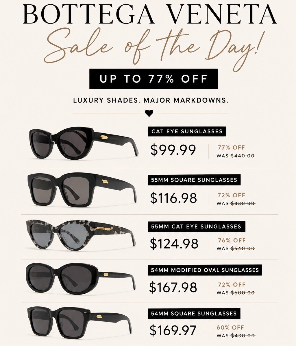 Obsessed with these Bottega Veneta sunglasses on major markdown at Nordstrom Rack. Find luxury cat eye, square, and oval styles for up to 77% off retail. The perfect designer accessory for summer travel, everyday outfits, and luxury lovers looking for the best fashion deals. 🖤✨
#NordstromRack #BottegaVeneta #DesignerDeals #LuxuryFashion #LTK #Sunglasses #FashionFinds #SaleAlert #DesignerAccessories #LuxuryForLess

#LTKSaleAlert