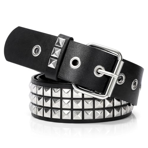 YA BELT Studded Belt for Women and Men Metal Punk Goth Belt Scene Style Cool Belts for Jeans (Silver) | Amazon (US)