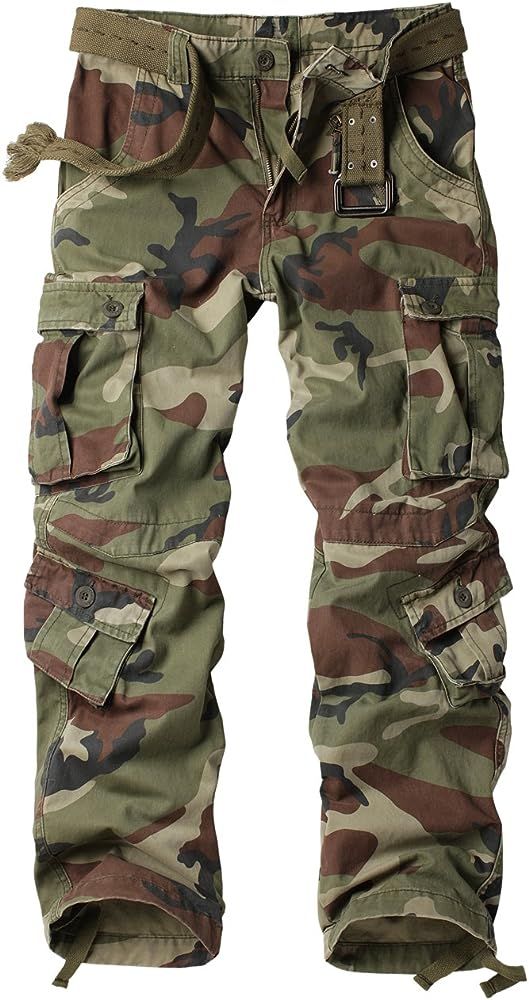 AKARMY Men's Casual Cargo Pants Military Army Camo Pants Combat Work Pants with 8 Pockets(No Belt... | Amazon (US)