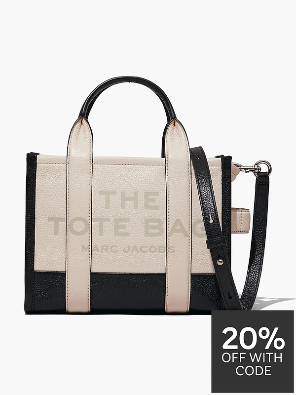 MARC JACOBS The Small Leather Colour Block Tote Bag - Ivory/Black | Very (UK)