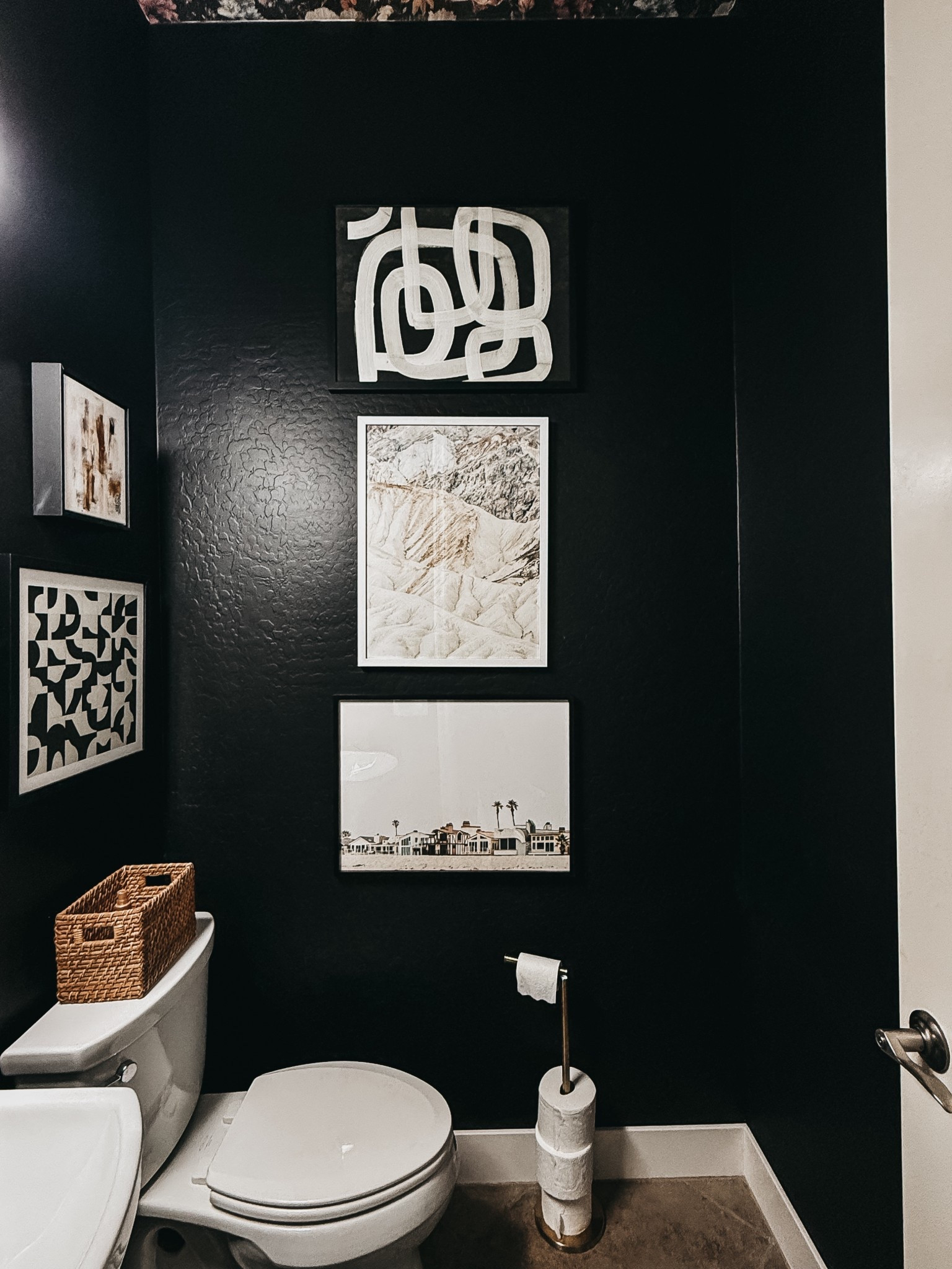 Re-hung a mini version of my powder room’s gallery wall! 🖤 They all had to come down when we had water damage in the wall, but decided to add these large ones back up in a stacked style! All linked below!

#LTKHome #LTKSaleAlert