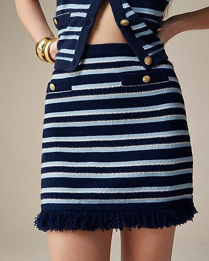 Cashmere fringe-trim sweater-skirt in stripe | J. Crew US