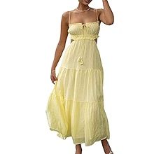 FEORJGP Womens Summer Spaghetti Strap Long Dress Boho Low Cut Dress Backless Bodycon Midi Dress B... | Amazon (US)