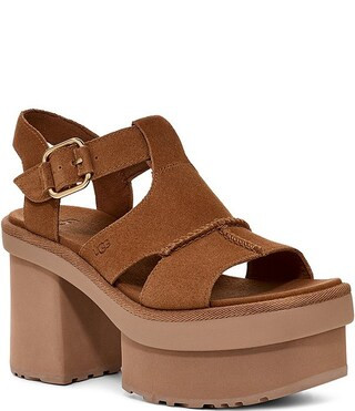 New Heights Platform T-Strap Suede Sandals | Dillard's
