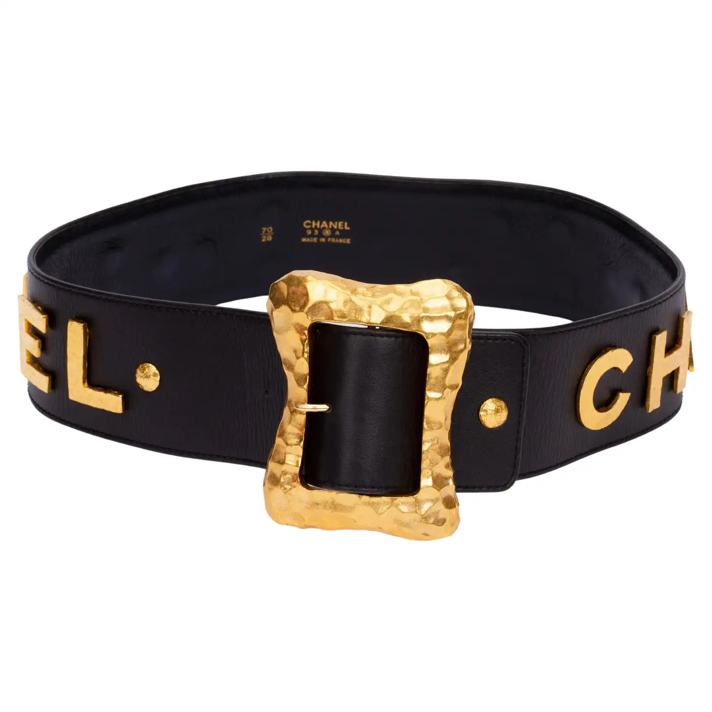 Chanel Rare Supermodel Black Gold Belt | 1stDibs