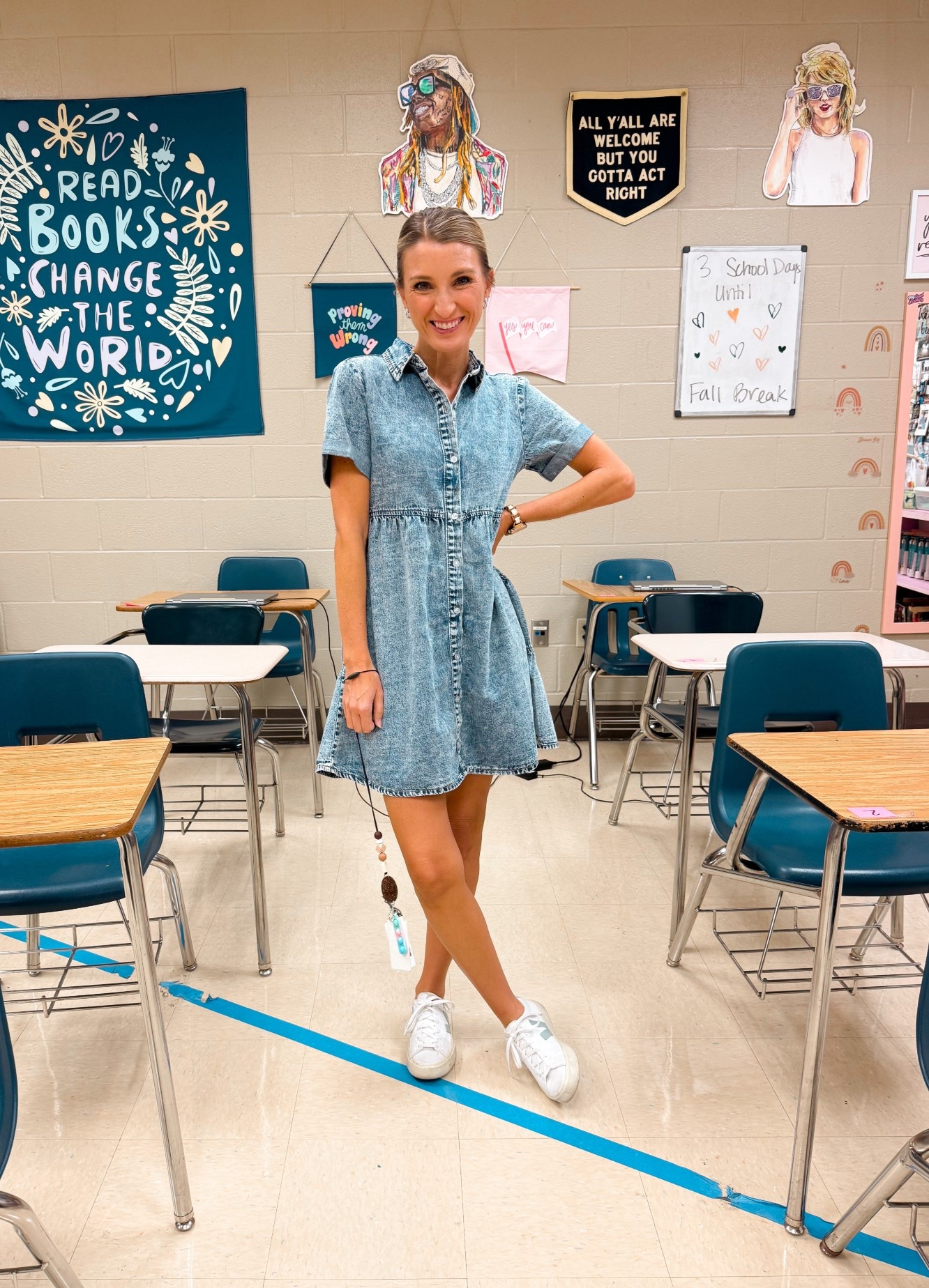 Cutest little denim dress for the classroom! 

#LTKFindsUnder50 #LTKSaleAlert #LTKWorkwear