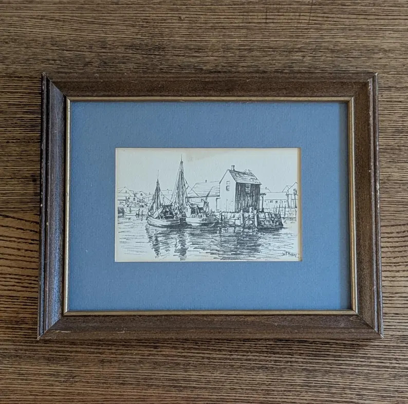 Picture Frame Vintage Jas F Murray Motif No 1 Lithograph, Slate Blue Matted Wood Framed New Engla... | Etsy (Global)