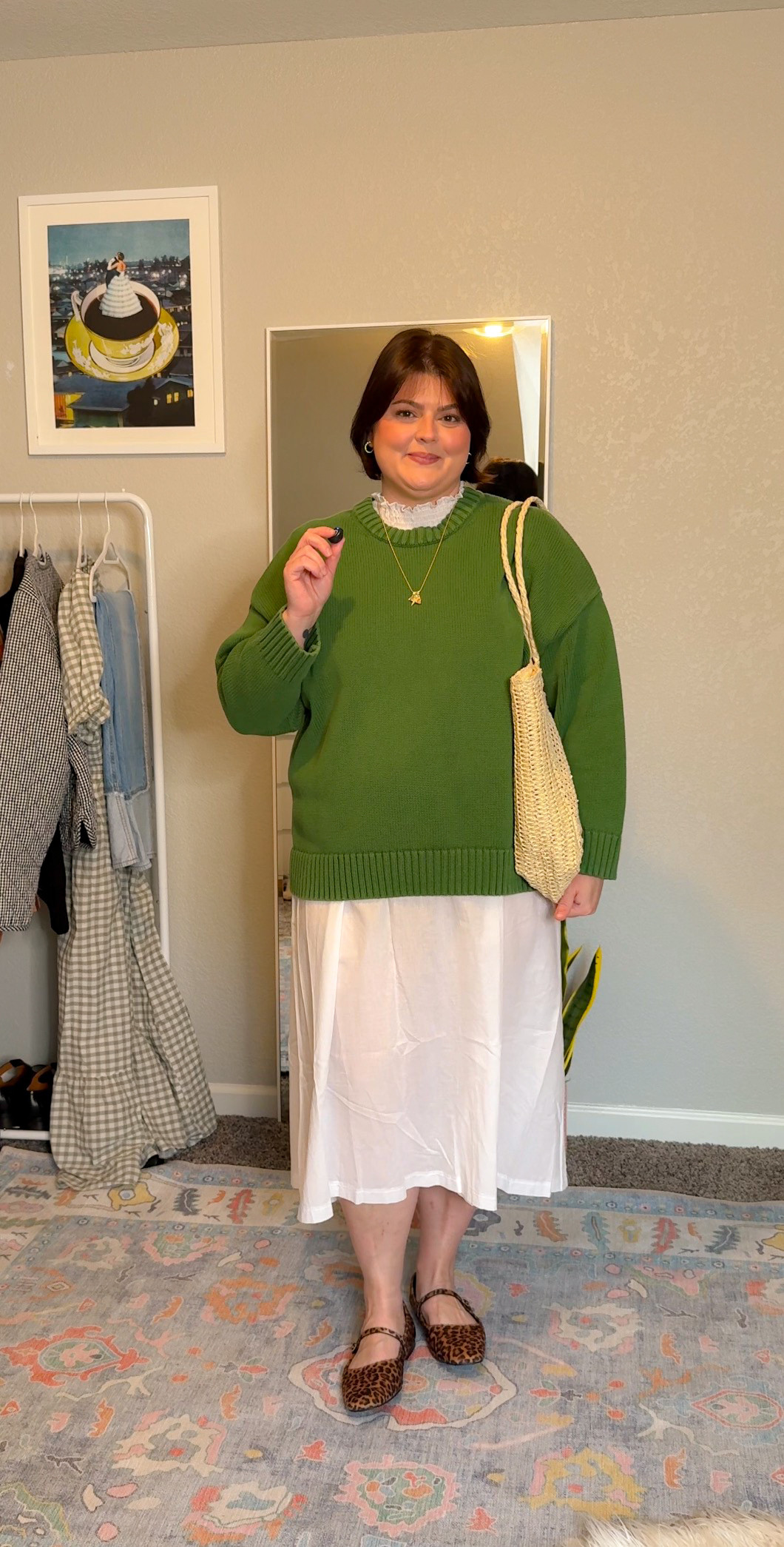 outfit of the day : oversized gap sweater and a white dress 💚🐆 

 #LTKootd #LTKMidsize