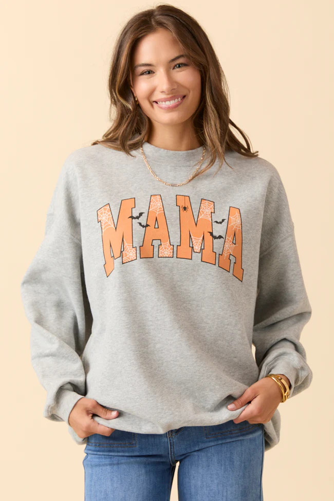 Mama Block Halloween Printed Light Grey Graphic Sweatshirt | Pink Lily