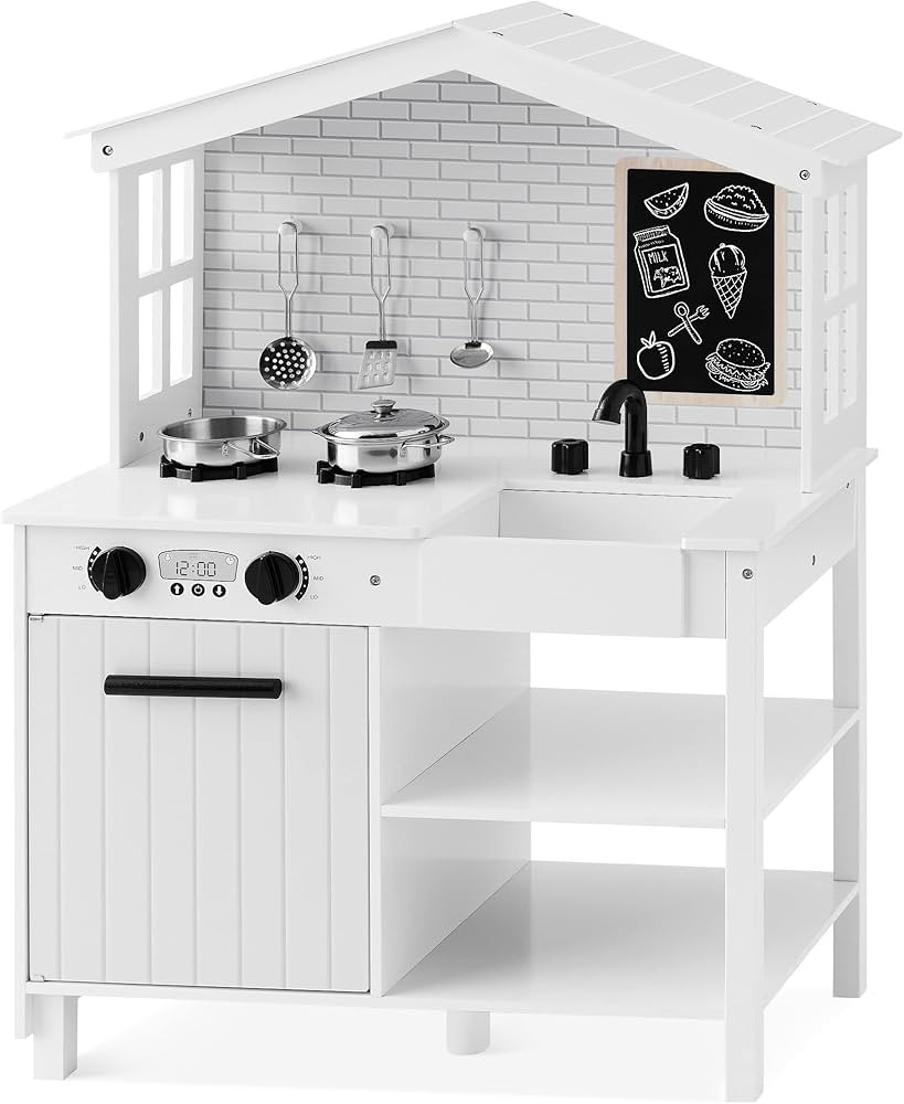 Best Choice Products Farmhouse Play Kitchen Toy, Wooden Pretend Set for Kids w/Chalkboard, Marble... | Amazon (US)