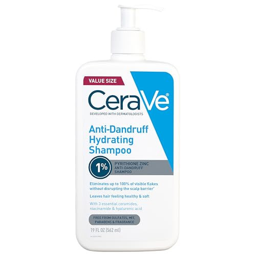 CeraVe Hydrating Anti Dandruff Shampoo, 1% Pyrithione Zinc Dandruff Treatment With Ceramides, Niacinamide & Hyaluronic Acid, Helps Eliminate Flakes & Provides Itchy Scalp Relief, Sulfate Free, 19 Oz | Amazon (US)