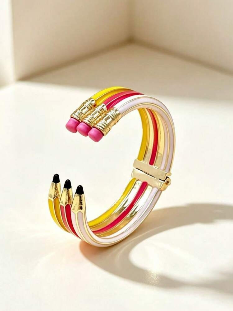 1pc Fashion Minimalist Pencil Design Zinc Alloy Women's Spring Open Bangle Bracelet, Back To Scho... | SHEIN