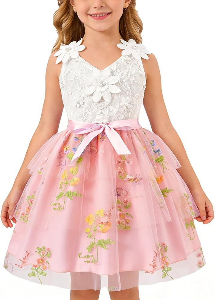 Girls Tutu Sleeveless Dress Kids Bow V Neck Tulle Skirt Outfits Toddler Girls Summer Princess Par... | Amazon (US)