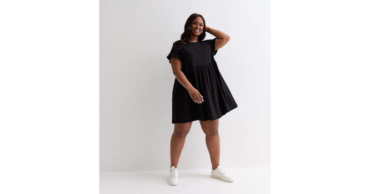 Curves Black Short Frill Sleeve Mini Smock Dress
						
						Add to Saved Items
						Remove fro... | New Look (UK)