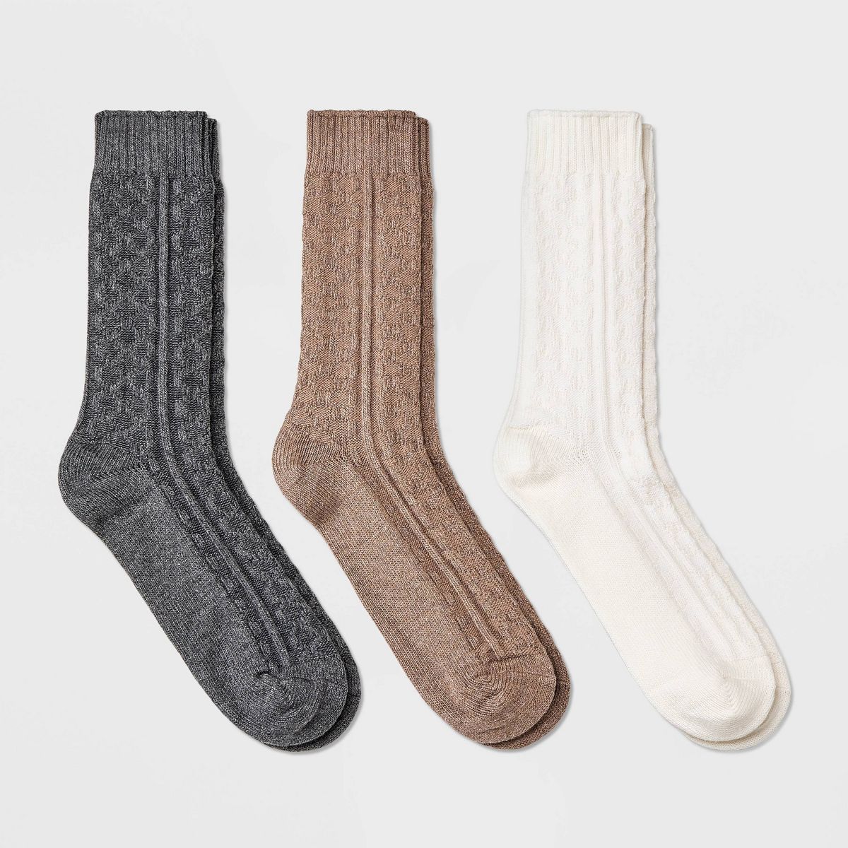 Men's Striped Fisherman Cable Knit Crew Socks 3pk - Goodfellow & Co™ Gray/White 6-12 | Target