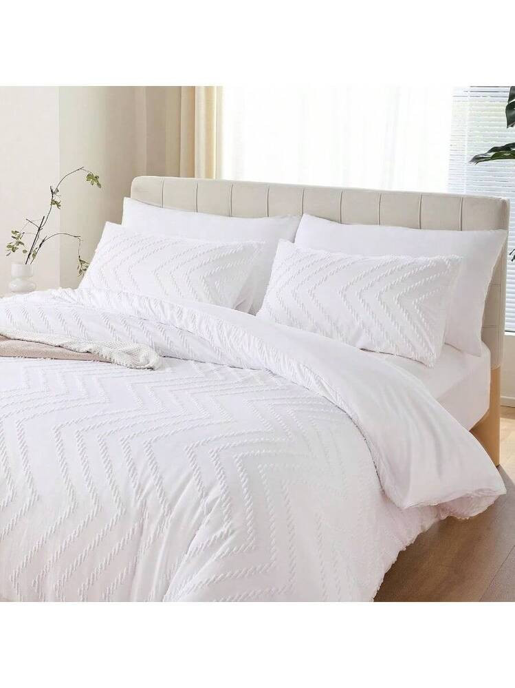 Boho Chevron Comforter Set Queen Blush Farmhouse Bedding Sets, Vertical Tufted Comforter, Lightweight Neutral Boho Bed Set (1 Comforter, 2 Pillowcases) | SHEIN