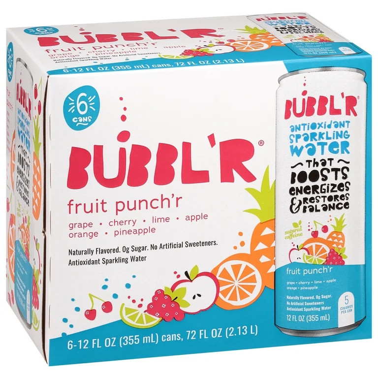 BUBBL'R Antioxidant Sparkling Water, Fruit Punch'r, 12 fl oz, 6 Pack Cans | Walmart (US)