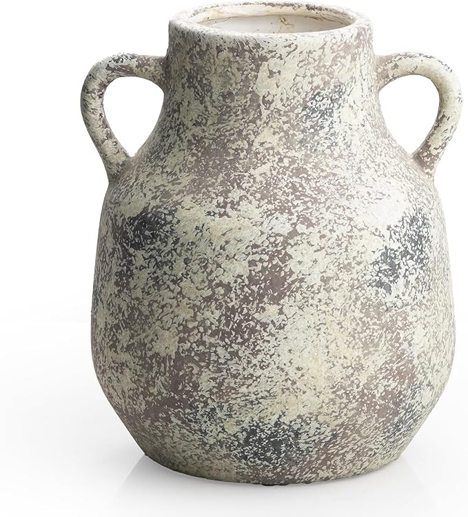 Rustic Ceramic Farmhouse Flower Round Vase with 2 Handles, Vintage Terra Cotta Vases, Decorative ... | Amazon (US)