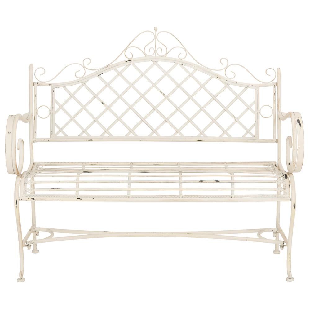 Safavieh Abner 45.7 in. 2-Person Antique White Iron Outdoor Bench | The Home Depot