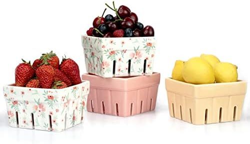 Amazon.com: AELS Ceramic Berry Basket, Farmhouse Fruit Bowl Container for Fruit & Vegetables, Far... | Amazon (US)