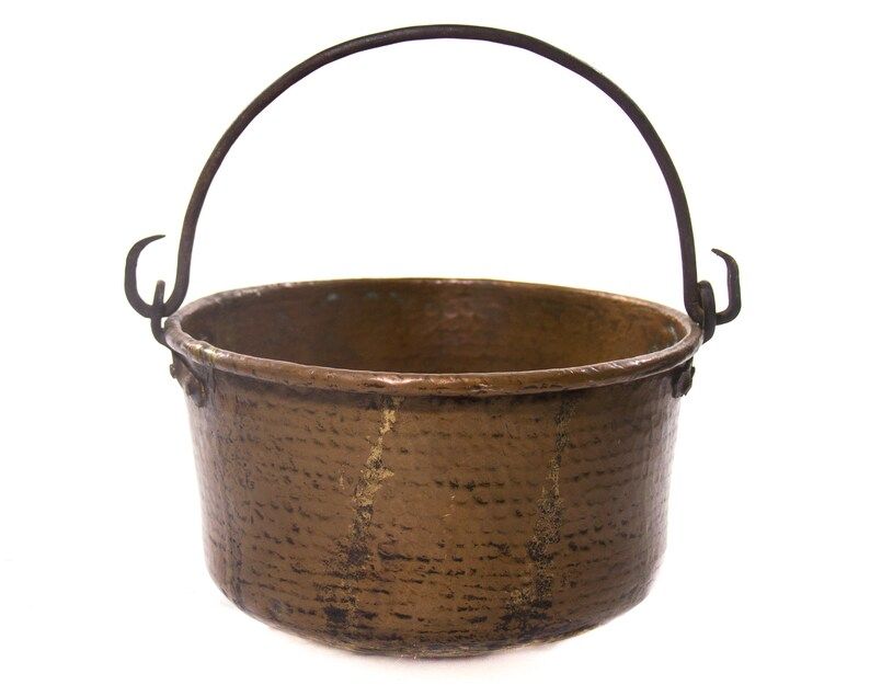 Vintage Cauldron Copper With Iron Handle Primitive Rustic Flower Pot Garden Planter Fireplace Ash... | Etsy (US)